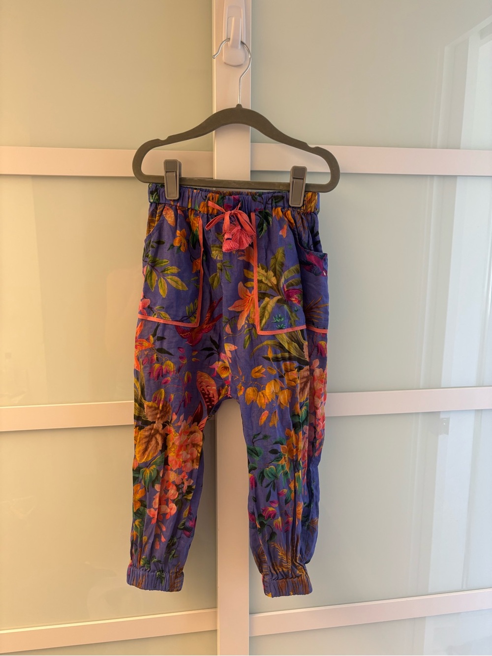 Zimmermann Kids Purple Tropicana Drawstring Pants with Pink Tassels